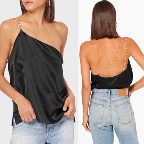 Cami NYC Silk One Shoulder Pearl Strap Tilda Cami Women's Black Size: XXS NWT - Picture 1 of 7